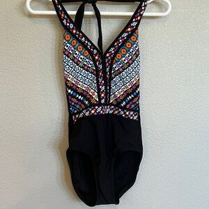 Aqua Green Black Swimsuit One Piece